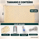 Cortina de Luz LED 3x4m com 400 LEDs Branco Frio ou Quente