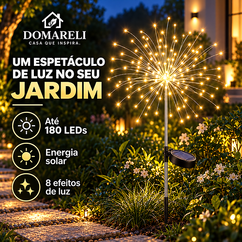 Luminária Solar LED Efeito Fogos para Jardim | 90 a 200 LEDs